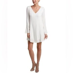 Ella Moss Cream Mini Dress With Eyelet Lace Detailing on Sleeves and Hem